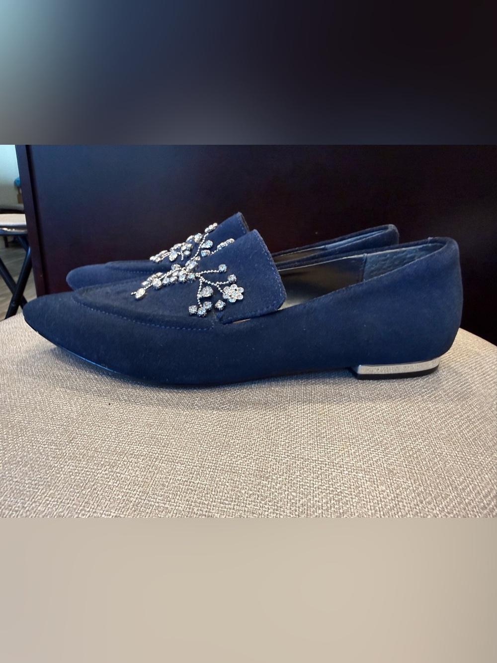 Nanette Lepore Embellished Navy Suede Pointed Toe Loafers size 6M - Picture 3 of 13